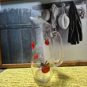 Glass Pitcher with Red Apple Design